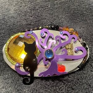 Liztech Halloween Cat on Tree Brooch Pin Signed Mixed Metal Layered 2013 RARE
